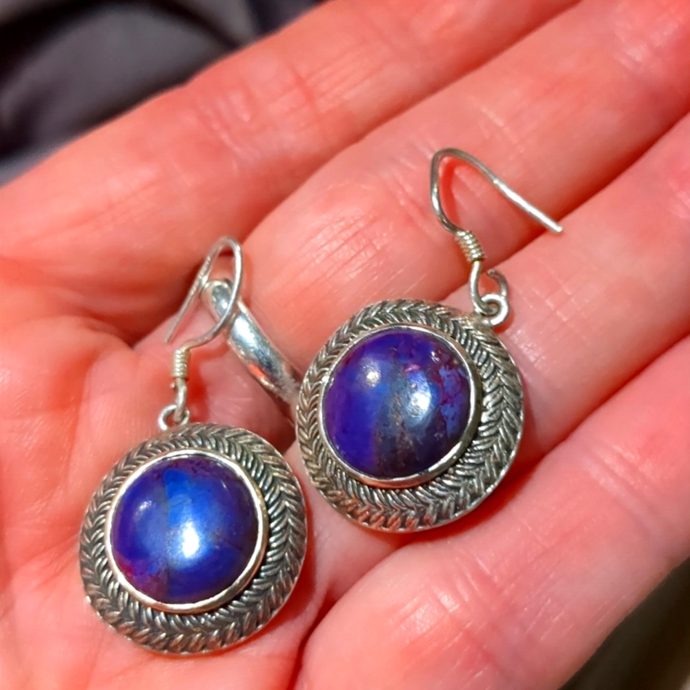 Sterling Silver round purple turquoise earrings